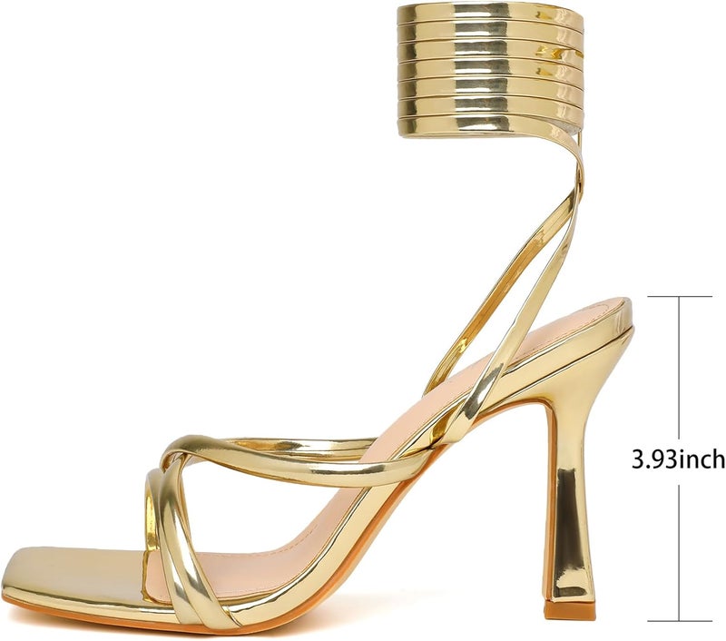 Mostrin Womens Sandals Strappy Heels for Women Lace Up Square Open Toe Heels Tie Up High Heeled Sandals for Prom, Party, Daily Wear - Image 3